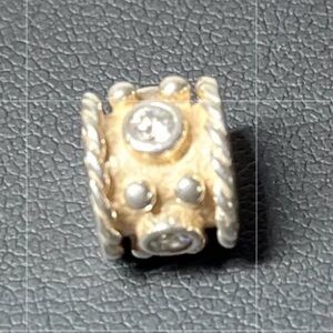 Pandora 925 Sterling Silver Charm Bead with Clear CZ Stones. Retired